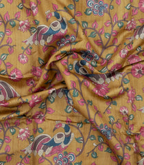 Mustard Handloom Tussar Silk Saree With Printed Motifs-TU3436