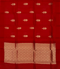Red Handloom Banarasi Silk Saree With Floral Buttas-BE1479