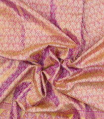 Dark Peach Handloom Kanchipuram Tissue Silk Saree With Floral Motifs-KA13514
