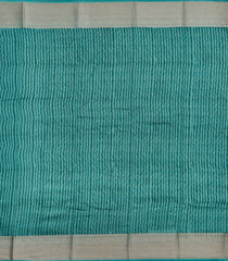 Aquamarine Printed Chanderi Cotton Saree With Zari Border-CC1584