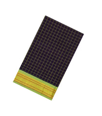 Black Handloom Silk Cotton Saree With Dotted Checks-SC3929