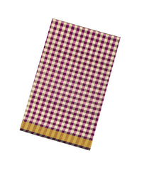 Off White & Purple Handloom Silk Cotton Saree With Checks-SC3803