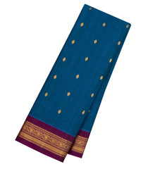 Blue Handloom Gadwal Silk Cotton Saree With Buttas-GA0337