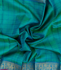 Cyan Handloom Kanchipuram Silk Saree With Checks-KA15151