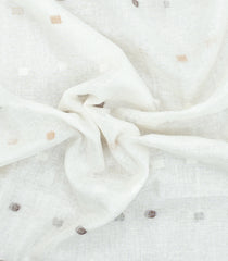 White Woven Linen Saree With Buttas & Contrast Border-LI0718