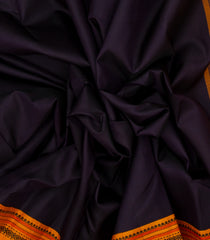 Black Handloom Korvai Kanchipuram Silk Saree With Mustard Border-KA13149