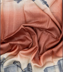 Peach Woven Tussar Silk Saree With Printed House Motifs-TU3225