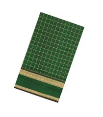 Dark Green Handloom Silk Cotton Saree With Zari Checks & Buttas-SC4575