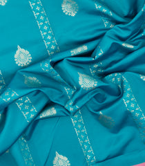 Cyan Woven Blended Aura Saree With Zari Buttas & Zari Border-BL5821