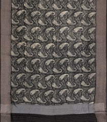 Black Printed Chanderi Cotton Saree With Zari Border-CC1505
