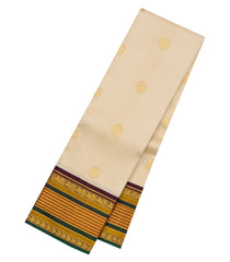 Cream Handloom Korvai Kanchipuram Silk Saree With Buttas & Contrast Border -KA15770