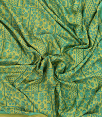 Lime Green Woven Pure Silk Saree With Printed Floral Motifs-PS0660