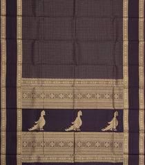 Black Handloom Kanchipuram Silk Saree With Zari Checks-KA16148