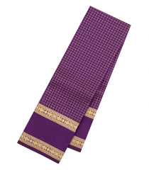 Purple Handloom Kanchipuram Silk Saree With Zari Checks-KA15648