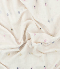 White Printed Art Linen Saree With Geometric Motifs-SY0595
