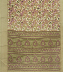 Beige Printed Synthetic Dola Silk Saree With Zari Border-BL5041