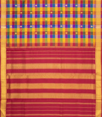 Multi Color Handloom Kanchipuram 9 Yards Silk Saree With Checks & Buttas-KA16418