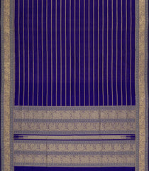 Dark Blue Handloom Silk Cotton Saree With Veldhari Stripes-SC4356