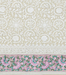 Off White Woven Synthetic Blended Saree With Embroidered Motifs-EN2012