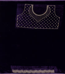 Purple Synthetics Moss Crush Saree With Velvet Border -BL5463