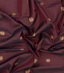 Dark Maroon Handloom Silk Cotton Saree With Checks & Buttas-SC4241