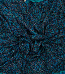 Dark Blue Woven Pure Silk Saree With Printed Floral Motifs-PS0668