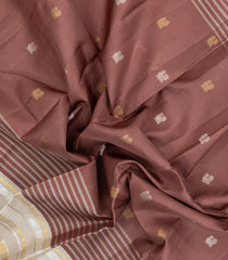 Brown Handloom Korvai Kanchipuram Silk Saree With Zari Buttas-KA15448