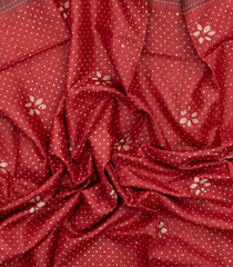 Red Printed Tussar Silk Saree With Floral Motifs & embroider Motifs-TU3846