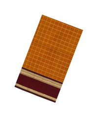Oil Mustard Handloom Silk Cotton Saree With Checks & Contrast Border-SC4193