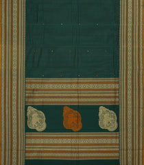 Bottle Green Handloom Kanchi Cotton Saree With Kamalam Buttas-KC1574