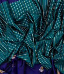 Teal Handloom Soft Silk Saree With stripes & Contrast Border-SO4022