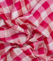 White & Pink Handloom Silk Cotton Saree With Checks-SC4994