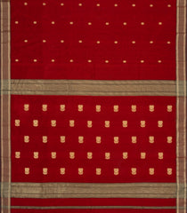 Maroon Handloom Maheswari Silk Cotton Saree With Floral Buttas & Zari Border-SC4844