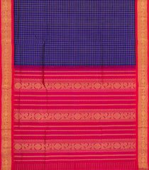 Dark Blue Handloom Korvai Silk Cotton Saree With Checks & Contrast Border-SC3873