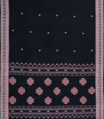 Black Handloom Bengal Cotton Saree With Floral Motifs-BG1986