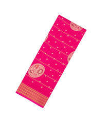 Hot Pink Printed Synthetic Dola Silk Saree With Zari Stripes & Border Motifs-SY0340