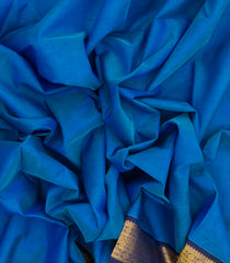 Blue Handloom Silk Cotton Saree With Contrast Zari Border-SC3675