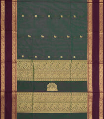 Bottle Green Handloom Silk Cotton Saree With Zari Buttas-SC4829