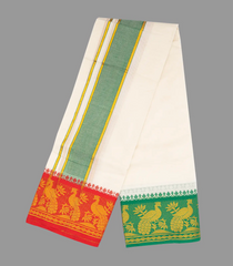 Cream 10 x 6 Cotton Dhoti with Bird Border