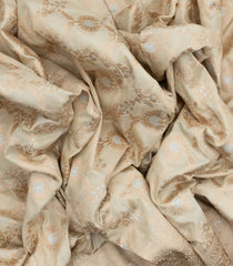 Beige Handloom Banarasi Silk Saree With Floral Vine Motifs-BE1515