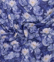 Violet Printed Synthetic Linen Saree With Floral Motifs-SY0193