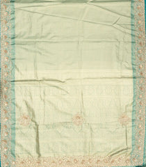 Aquamarine Handloom Silk Saree With Floral Motifs & Hand Embroidered Border-EN1735