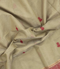 Taupe Handloom Silk Cotton Saree With Buttas-SC4328