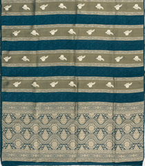 Navy Blue Woven Synthetic Satin Saree With Floral Zari Motifs-BL4853