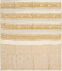 Off White Woven Synthetic Satin Saree With Floral Zari Motifs-BL4855