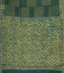 Dark Green Printed Jaipur Cotton Saree With Tie & Dye Motifs-JC1694