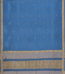 Blue Embroidered Tussar Silk Saree With Meena Floral Embroidery-TU3721