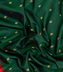 Dark Green Handloom Gadwal Silk Saree With Buttas & Contrast Temple Border-GA0301