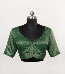 Green Woven Ready Made Tissue Blouse With Stripes & Regular Sleeve-RB5185