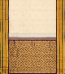 Cream Handloom Korvai Kanchipuram Silk Saree With Buttas & Contrast Border -KA15770